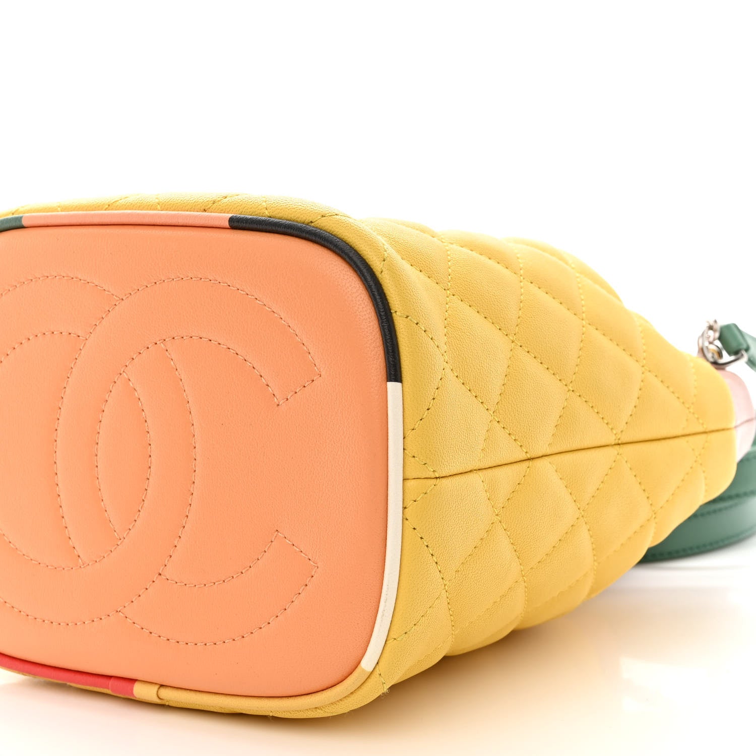 Chanel Lambskin Quilted Cuba Drawstring Tote Yellow Pink Green 10 of 10