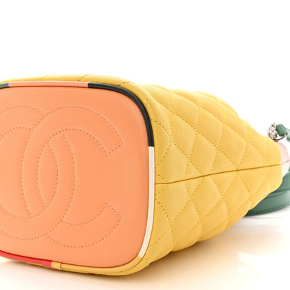 Chanel Lambskin Quilted Cuba Drawstring Tote Yellow Pink Green 10 of 10