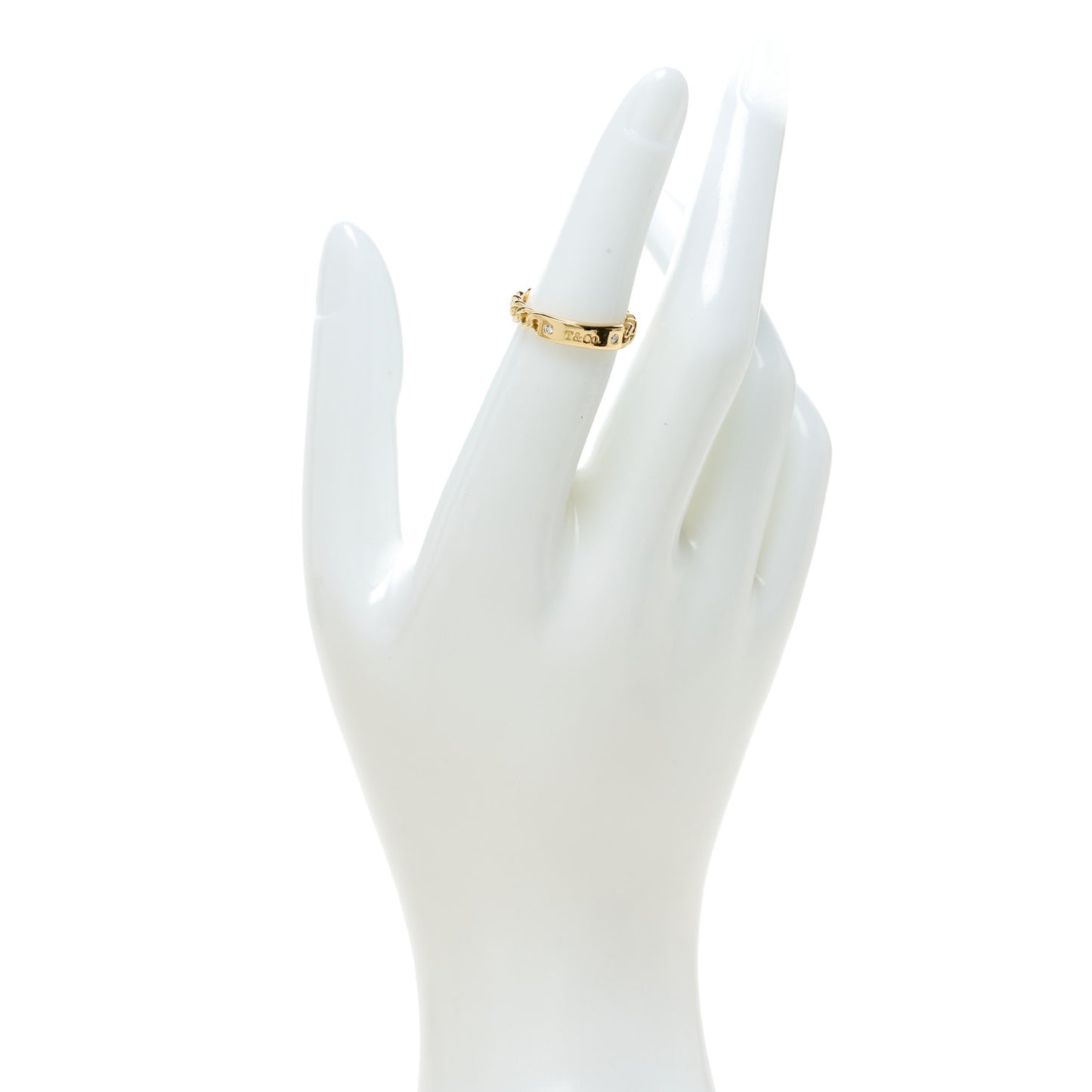 18K Yellow Gold Diamond Micro Link Ring 49 5