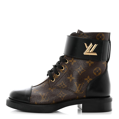 Louis Vuitton Calfskin Monogram Wonderland Flat Ranger Boots 36.5 Black 1 of 9