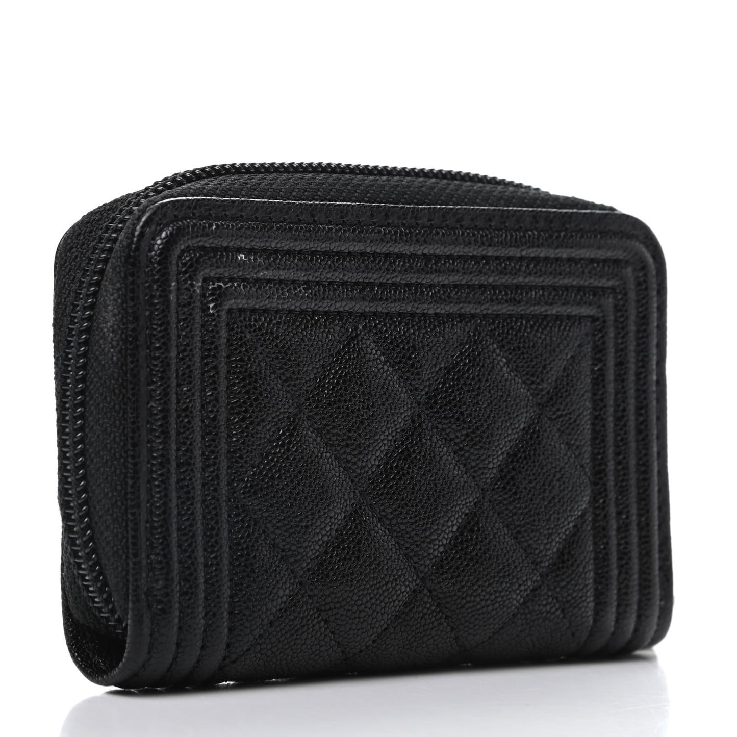 Caviar Quilted Boy Zip Around Coin Purse Wallet Black