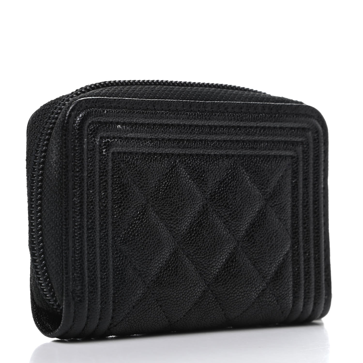 Chanel Caviar Quilted Boy Zip Around Coin Purse Wallet Black 3 of 11