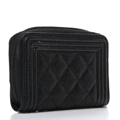 Chanel Caviar Quilted Boy Zip Around Coin Purse Wallet Black 3 of 11
