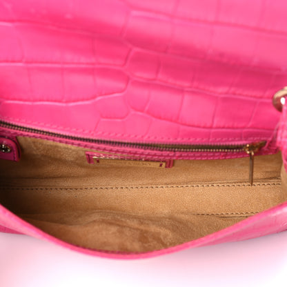 Jimmy Choo Calfskin Crocodile Embossed Rebel Bag Pink 5 of 10