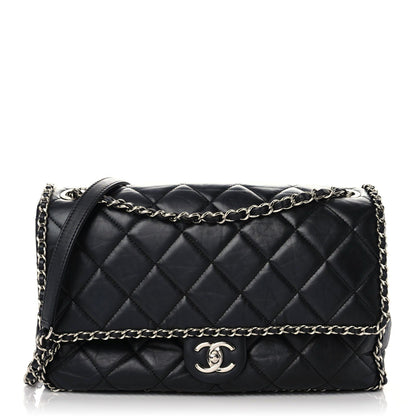 Chanel Crumpled Calfskin Quilted Large Chain All Over Flap Bag Black 1 of 15
