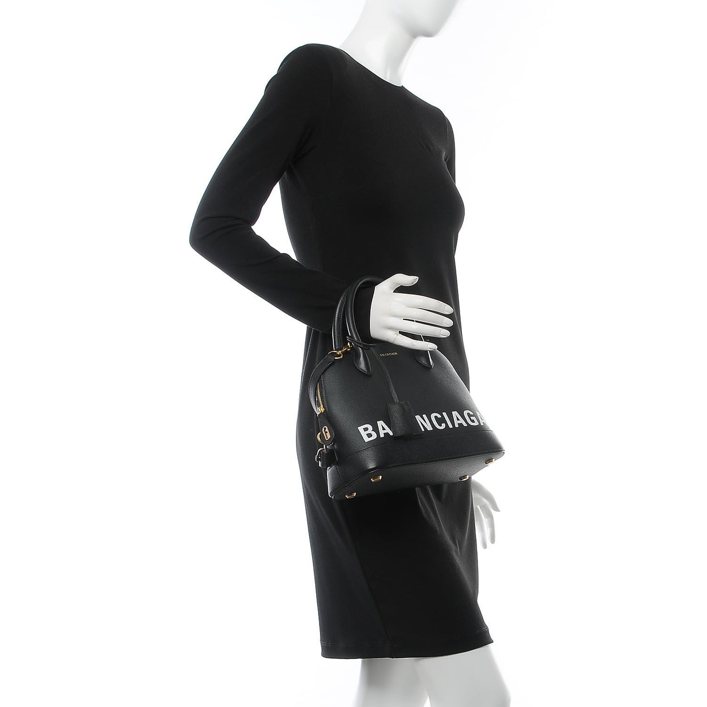 Signature Grained Calfskin Logo S Ville Top Handle Bag Black