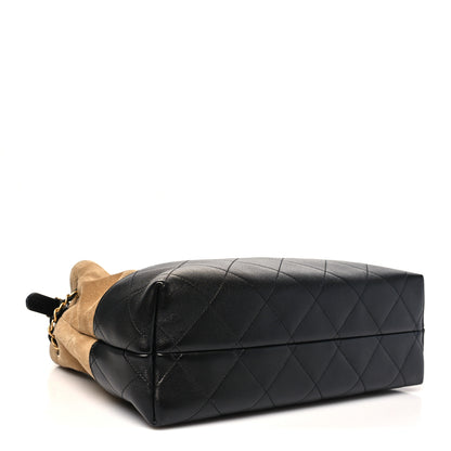 Chanel Suede Calfskin Shiny Lambskin Quilted Small Coco Base Shopping Bag Beige Black 4 of 11