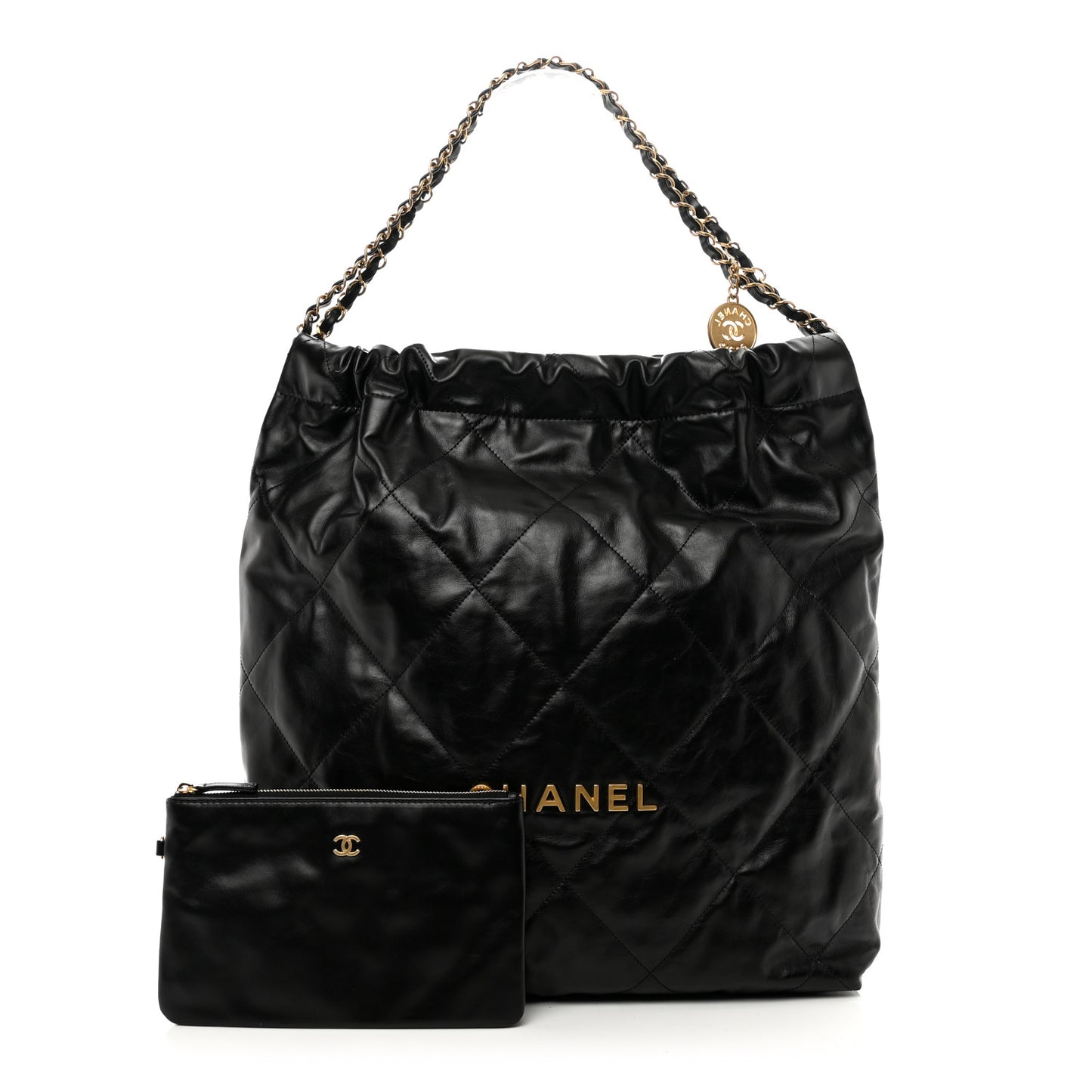 Shiny Calfskin Quilted Large Chanel 22 Black