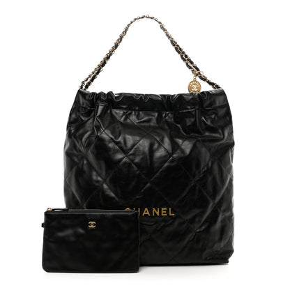 Chanel Shiny Calfskin Quilted Large Chanel 22 Black 1 of 10