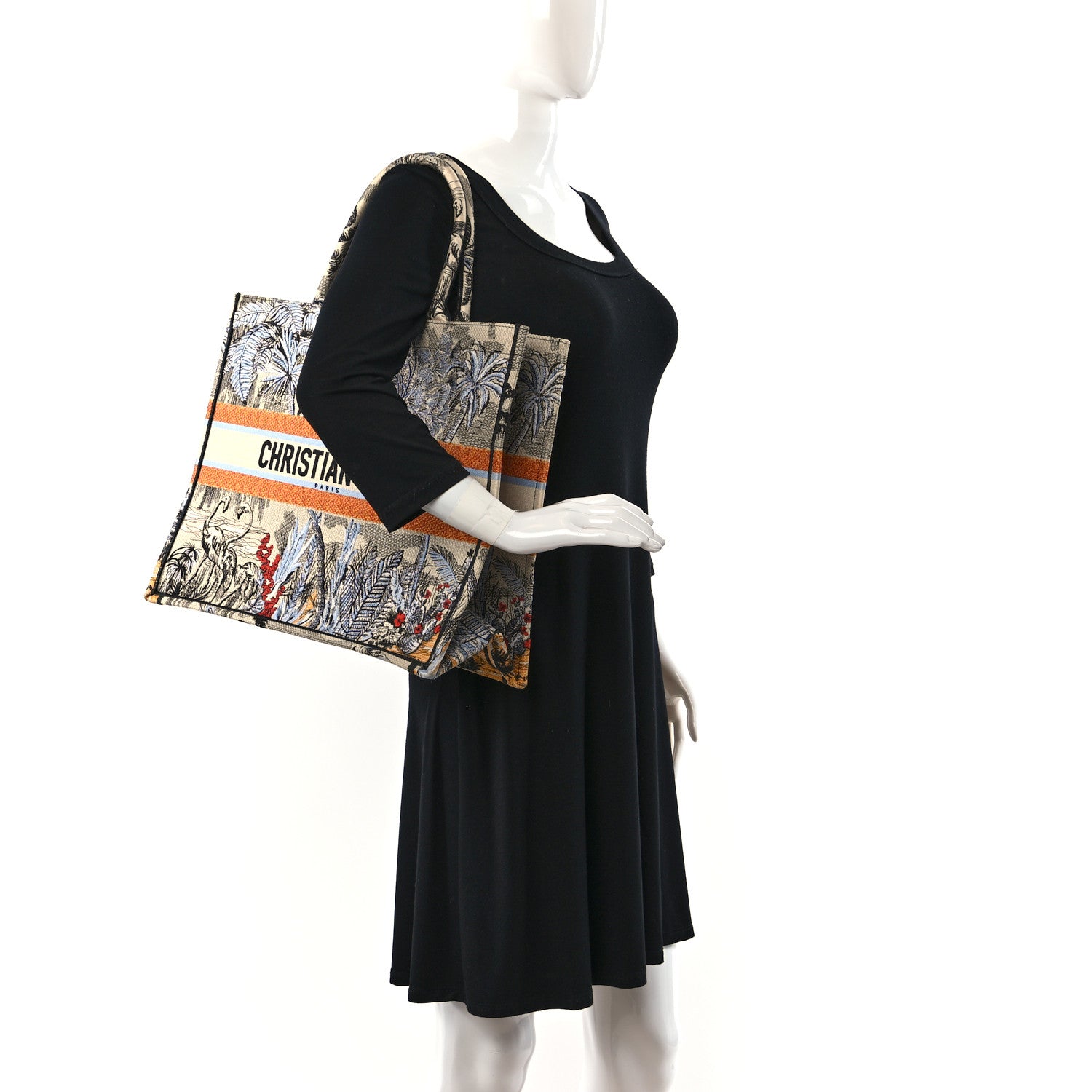 Christian Dior Canvas Embroidered Large Palm Tree Toile De Jouy Book Tote Multicolor 2 of 9