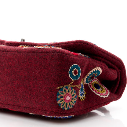 Chanel Felt Flower Embroidered Jumbo Double Flap Burgundy Multicolor 11 of 11