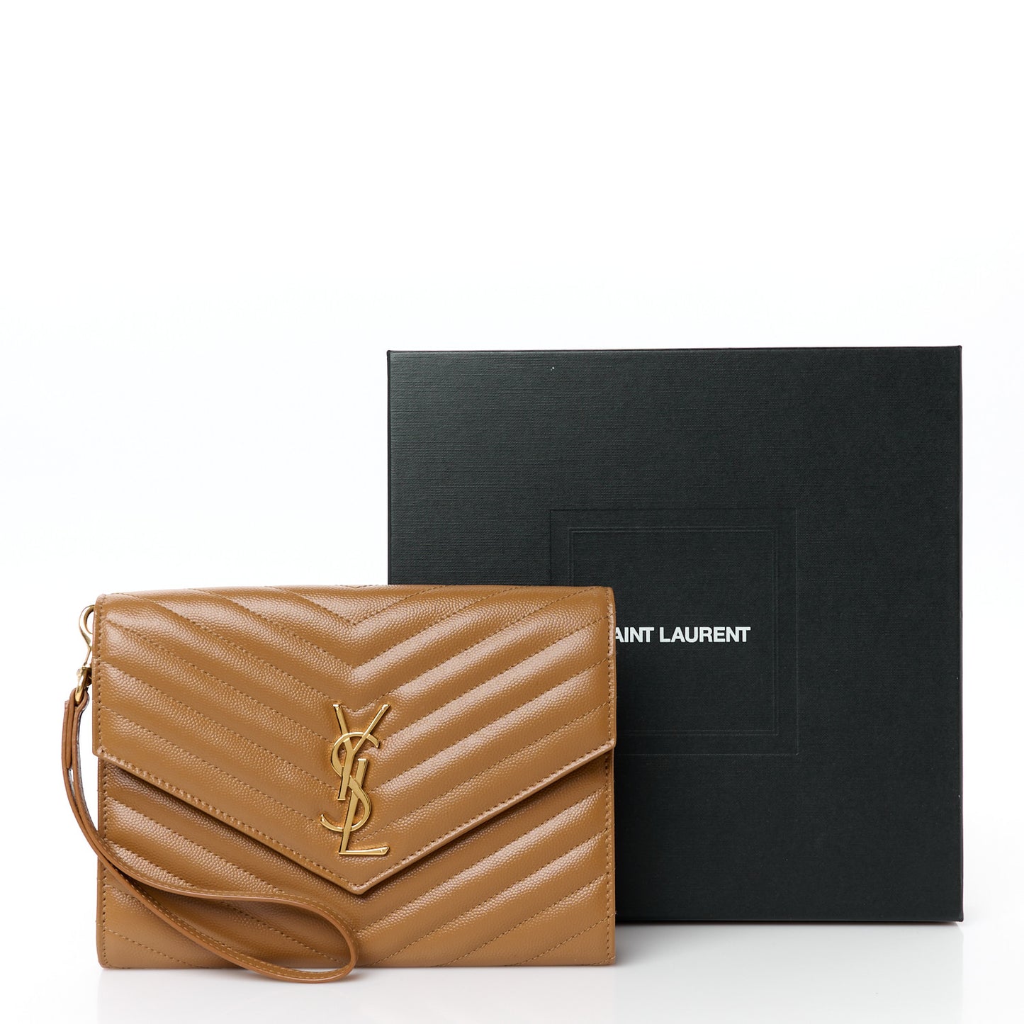 Grain De Poudre Matelasse Chevron Monogram Cassandre Flap Pouch Natural Dark