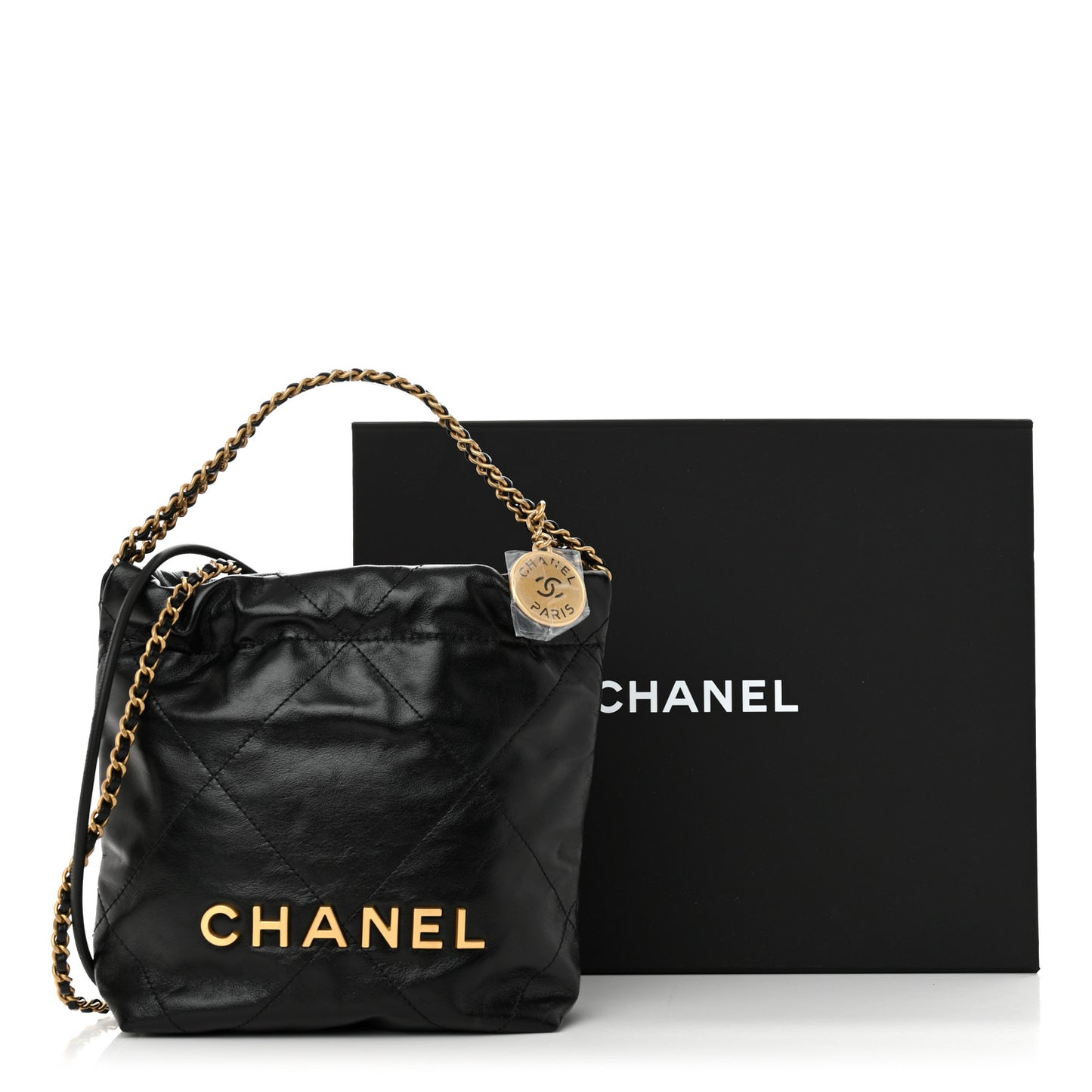 Shiny Calfskin Quilted Mini Chanel 22 Black