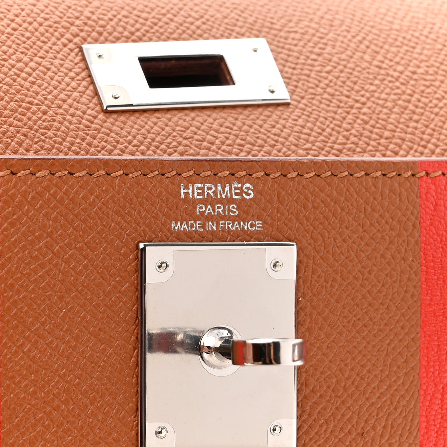 Epsom Chevre Mysore Sombrero Kellygraphie Lettre H Kelly Sellier 28 Capucine Gold Bordeaux