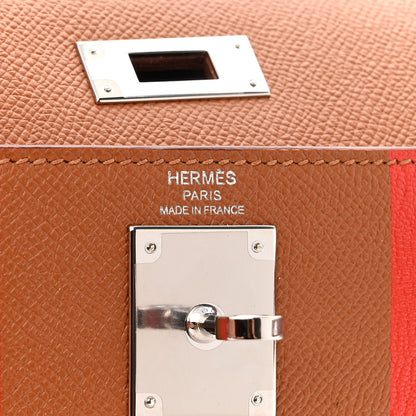 Hermes Epsom Chevre Mysore Sombrero Kellygraphie Lettre H Kelly Sellier 28 Capucine Gold Bordeaux 6 of 11