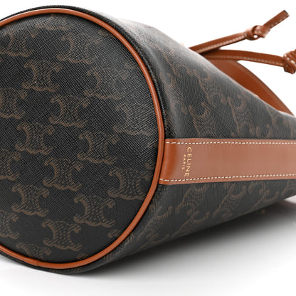 Celine Triomphe Canvas Calfskin Small Drawstring Bucket Bag Tan 10 of 10