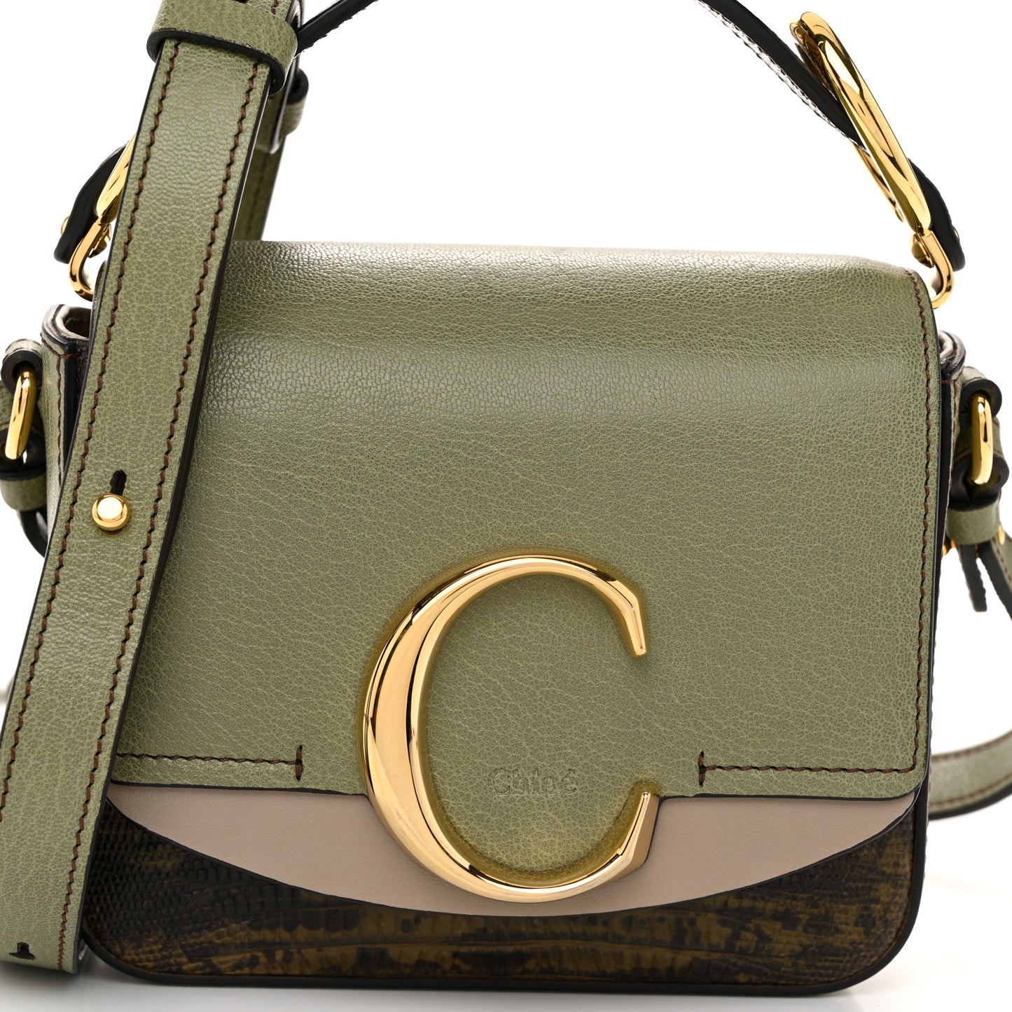 Goatskin Calfskin Lizard Embossed Mini C Double Carry Antique Green