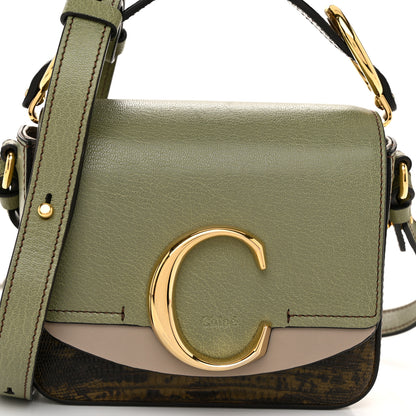 Chloe Goatskin Calfskin Lizard Embossed Mini C Double Carry Antique Green 8 of 11