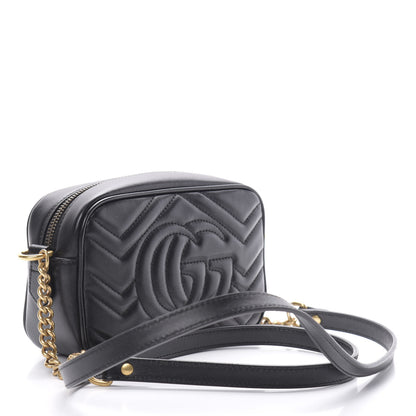 Gucci Calfskin Matelasse Mini GG Marmont Chain Shoulder Bag Black 3 of 10