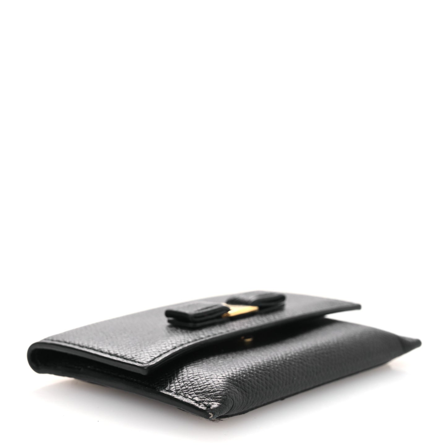 Pebbled Calfskin Flap Card Holder Black