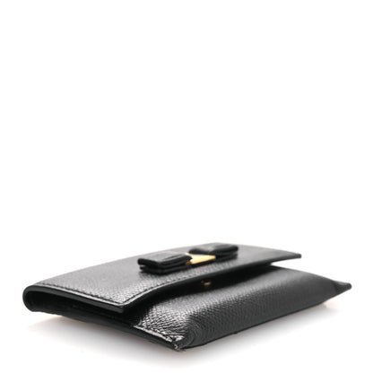 Salvatore Ferragamo Pebbled Calfskin Flap Card Holder Black 4 of 9