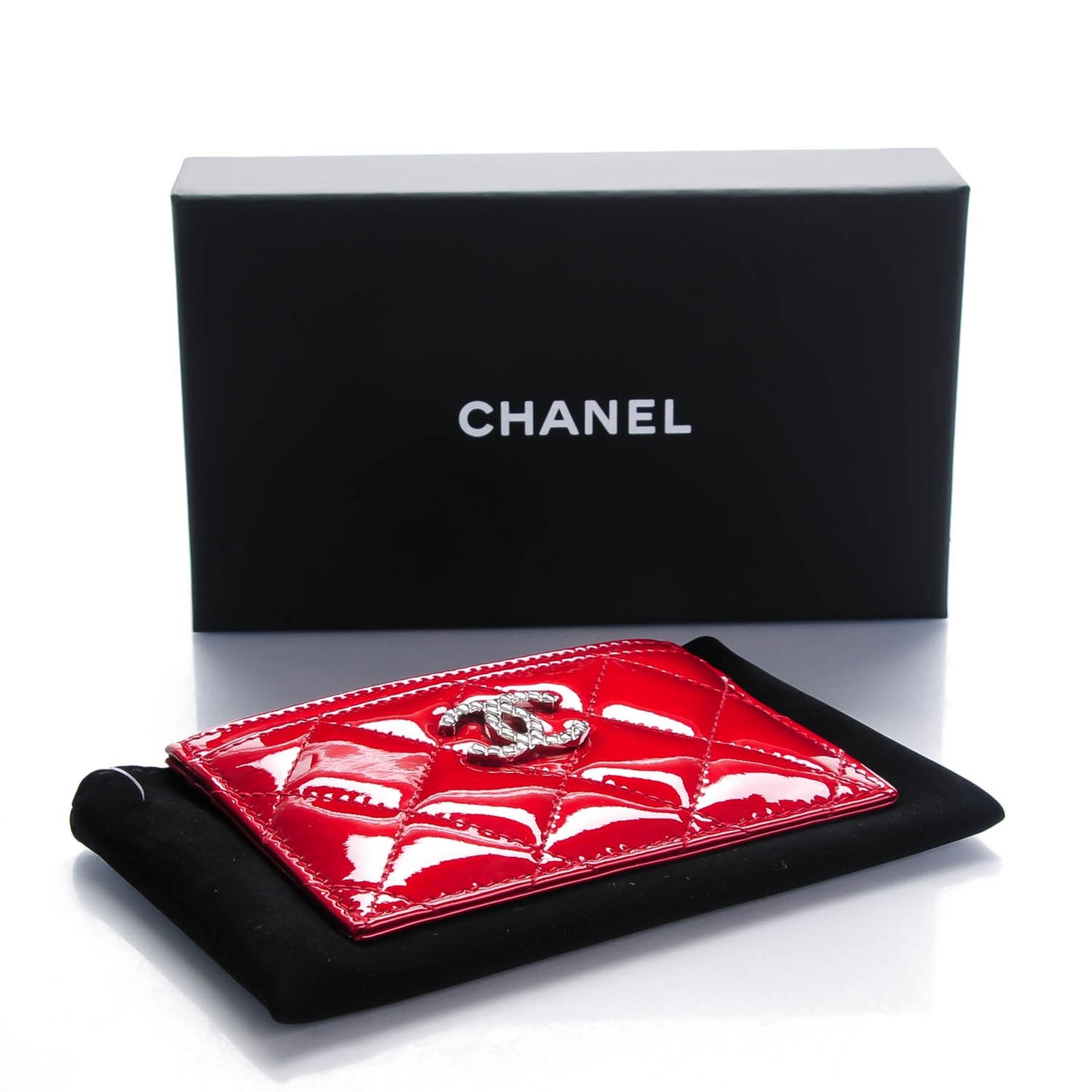 Patent Quilted Brilliant Card Holder Red
