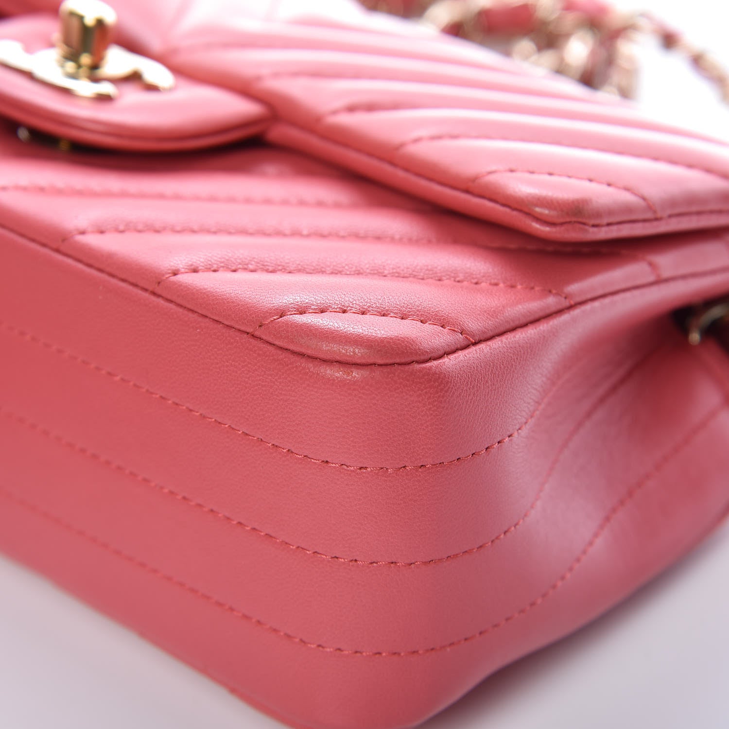 Chanel Lambskin Chevron Quilted Mini Rectangular Flap Pink 9 of 15