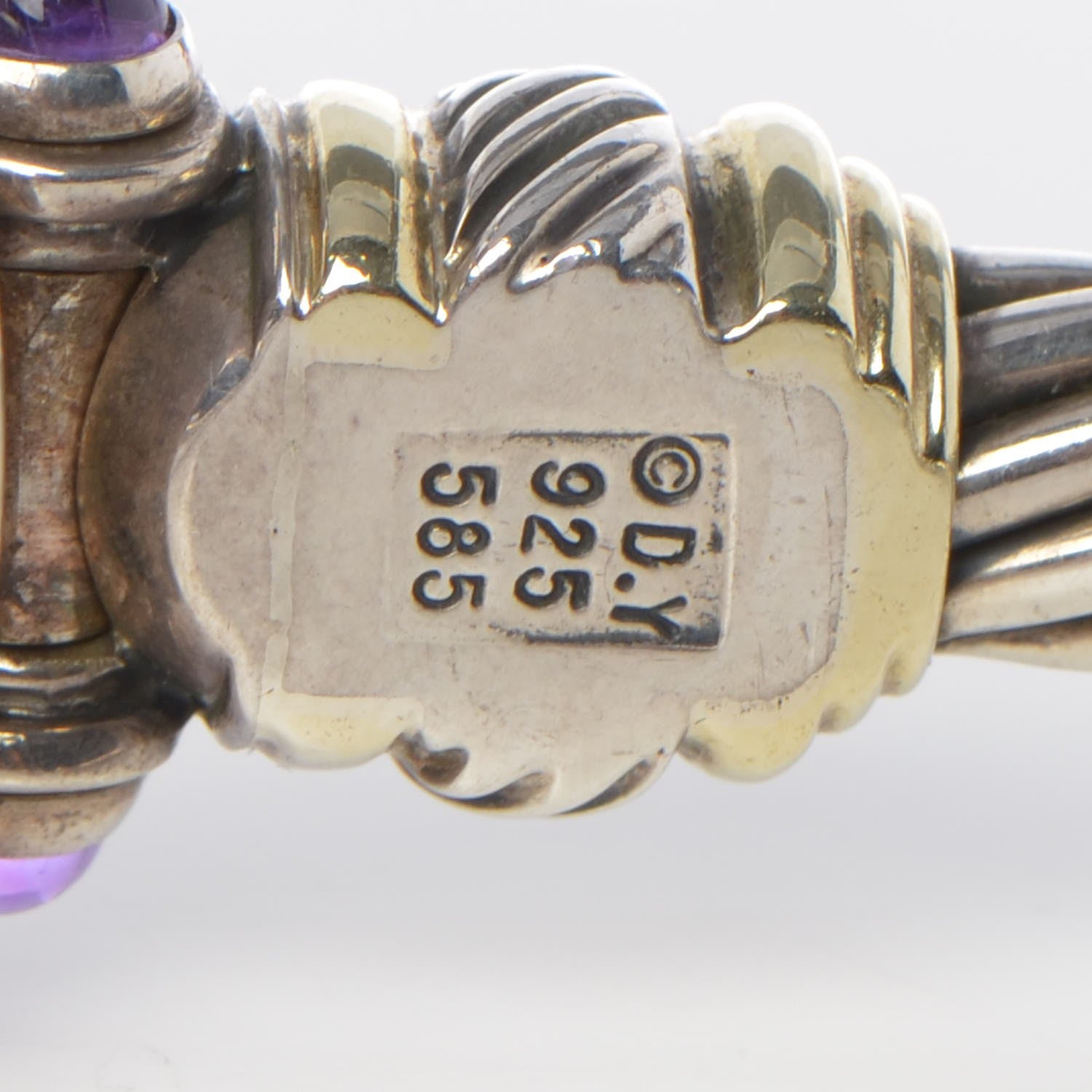 David Yurman Sterling Silver 14K Yellow Gold Mother of Pearl Amethyst 21mm Classic Cable Quartz Watch 7 of 7