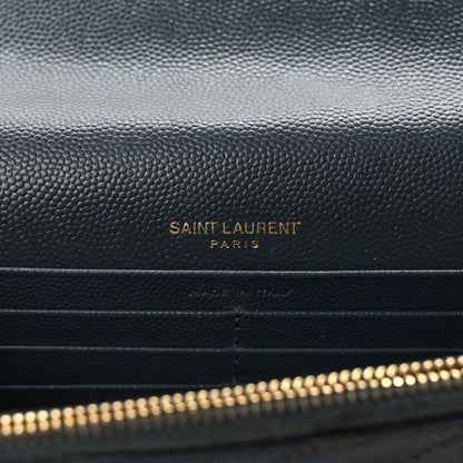 Saint Laurent Grain De Poudre Matelasse Chevron Monogram Envelope Chain Wallet Dark Smog 5 of 8