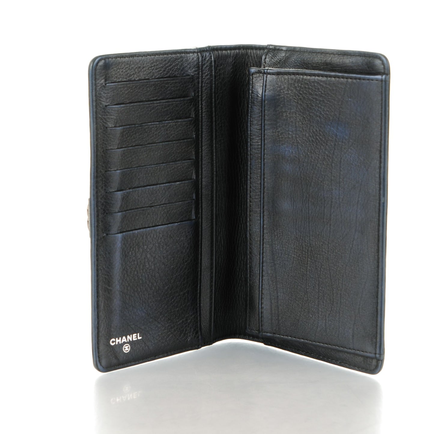 Lambskin Quilted Boy Yen Wallet Navy Blue Pearl