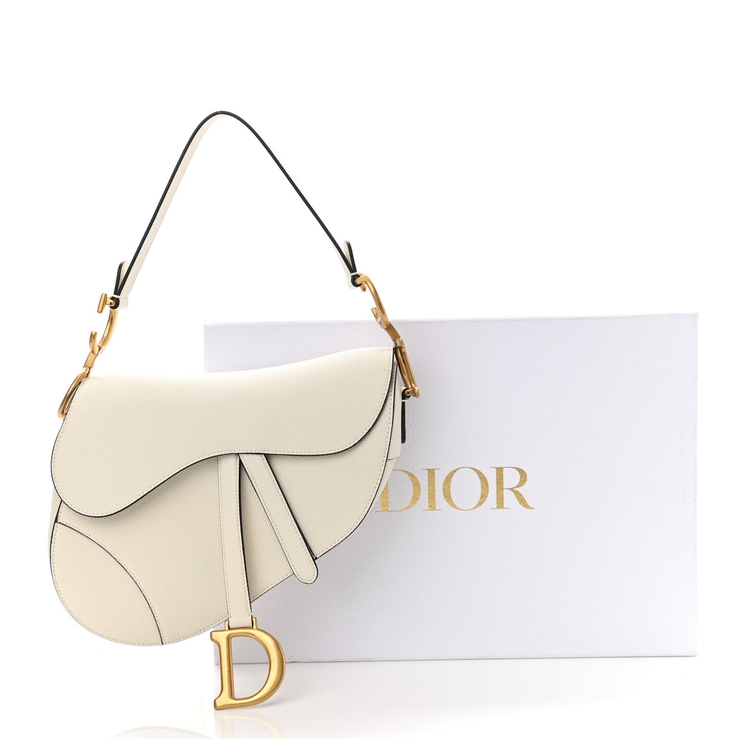 Grained Calfskin Saddle Bag White