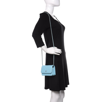 Chanel Lambskin Quilted Mini Wallet On Chain WOC Neon Blue 2 of 10