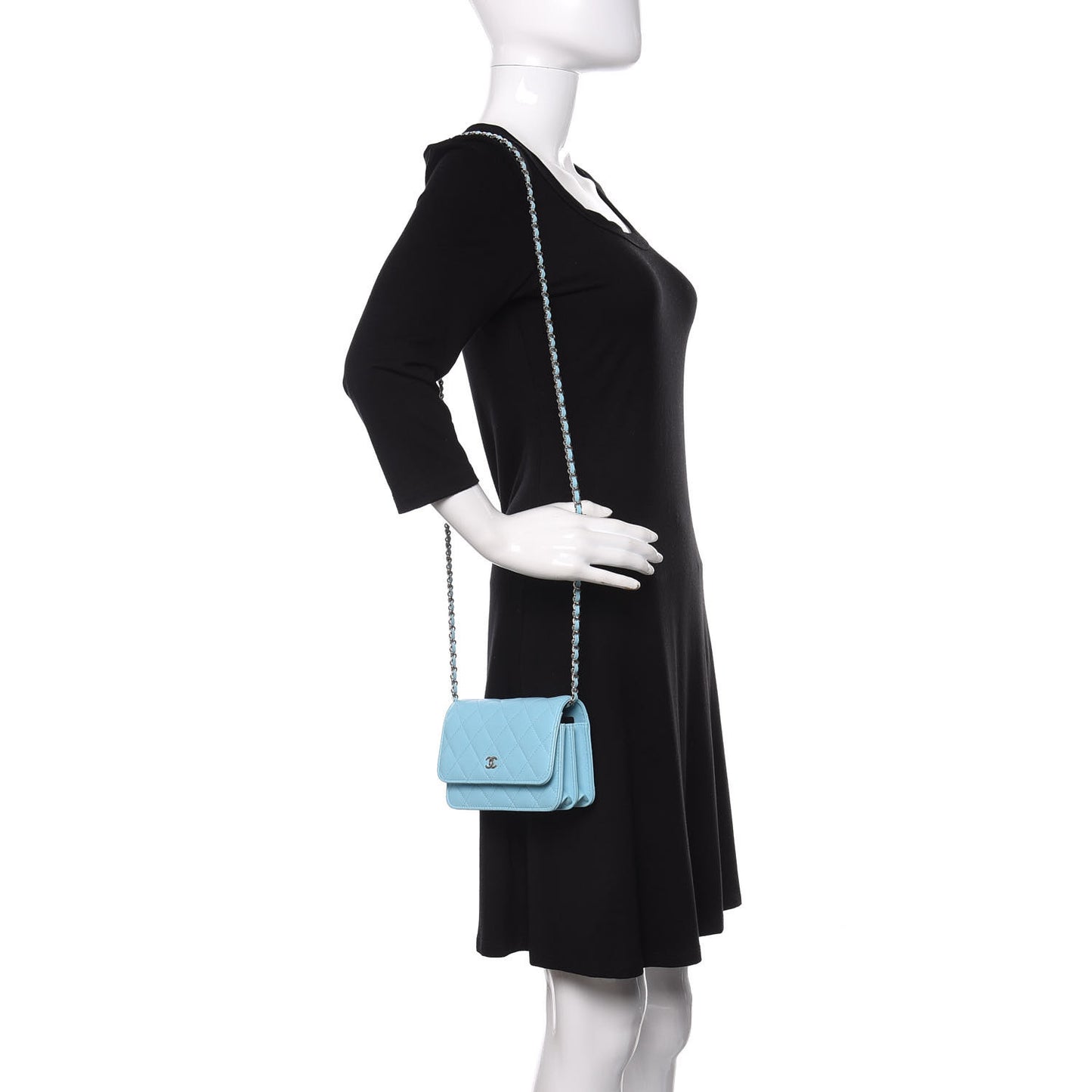 Lambskin Quilted Mini Wallet On Chain WOC Neon Blue