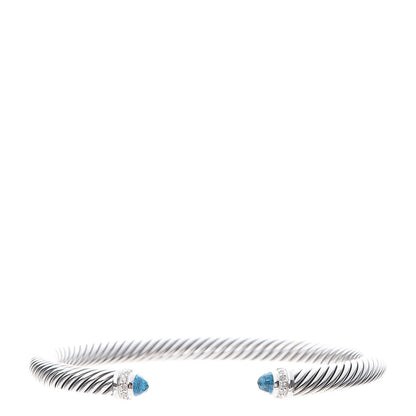 David Yurman Sterling Silver Diamond Blue Topaz 5mm Cable Classics Bracelet 1 of 5