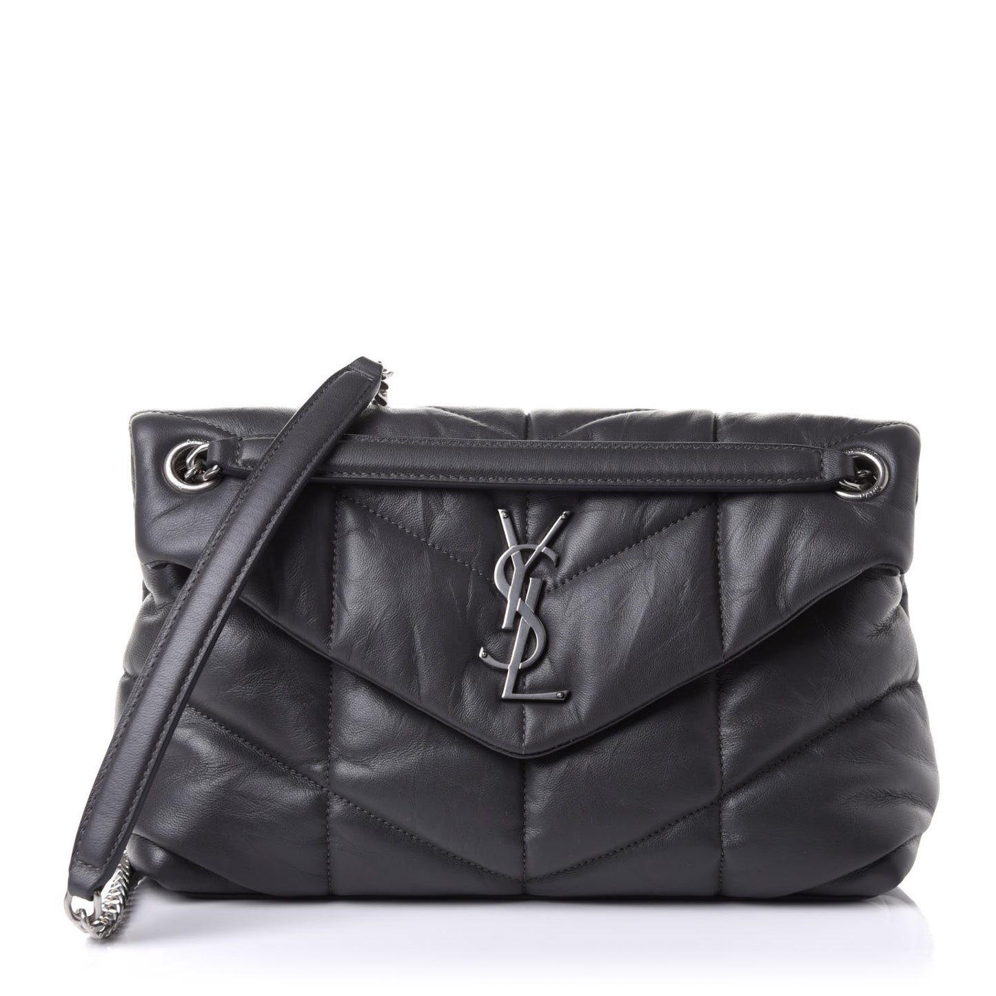 Lambskin Quilted Small Loulou Puffer Monogram Chain Satchel Concrete