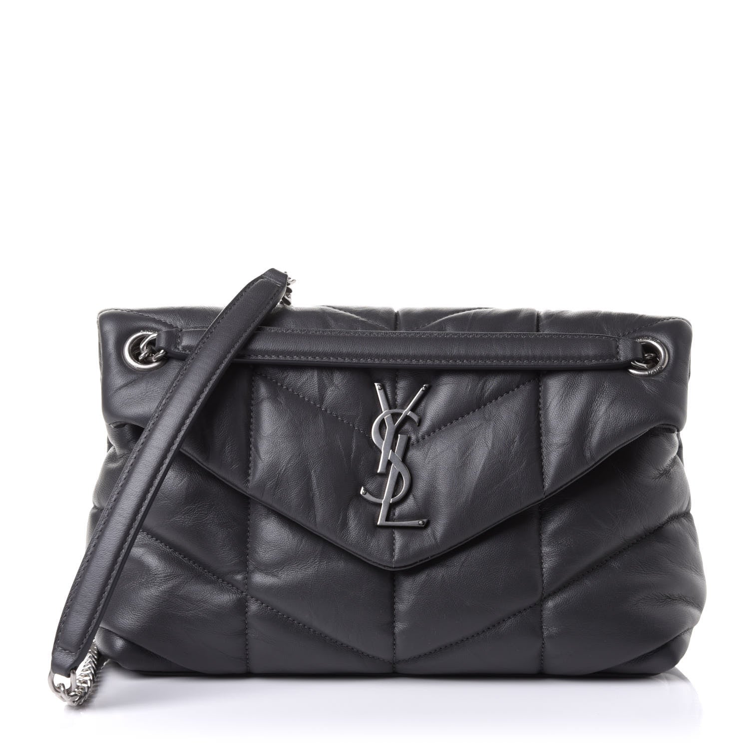 Saint Laurent Lambskin Quilted Small Loulou Puffer Monogram Chain Satchel Concrete 1 of 9