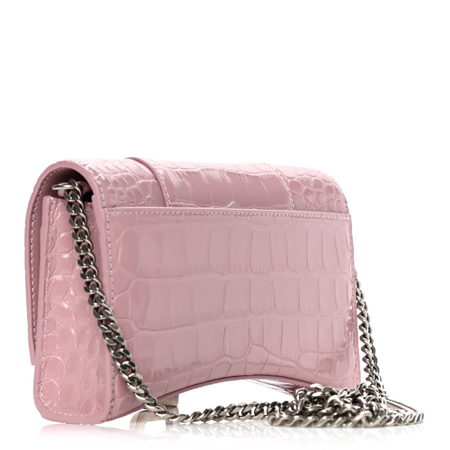 Balenciaga Shiny Calfskin Crocodile Embossed Hourglass Chain Bag Powder Pink 3 of 8
