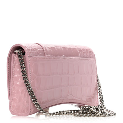 Balenciaga Shiny Calfskin Crocodile Embossed Hourglass Chain Bag Powder Pink 3 of 8