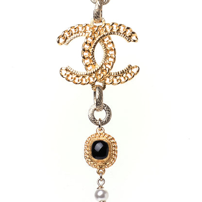 Chanel Enamel Pearl Bead CC Long Necklace Black Gold 6 of 7