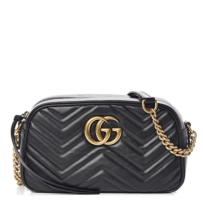 Gucci Calfskin Matelasse Small GG Marmont Chain Shoulder Bag Black 1 of 10
