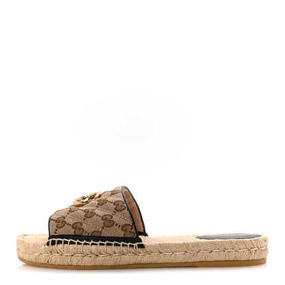 Gucci Monogram Matelasse GG Marmont Espadrille 20mm Slide Sandals 40 Beige Ebony Black 1 of 11