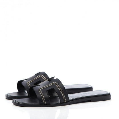 Hermes Calfskin Pique Oran Sandals 39 Black 3 of 9