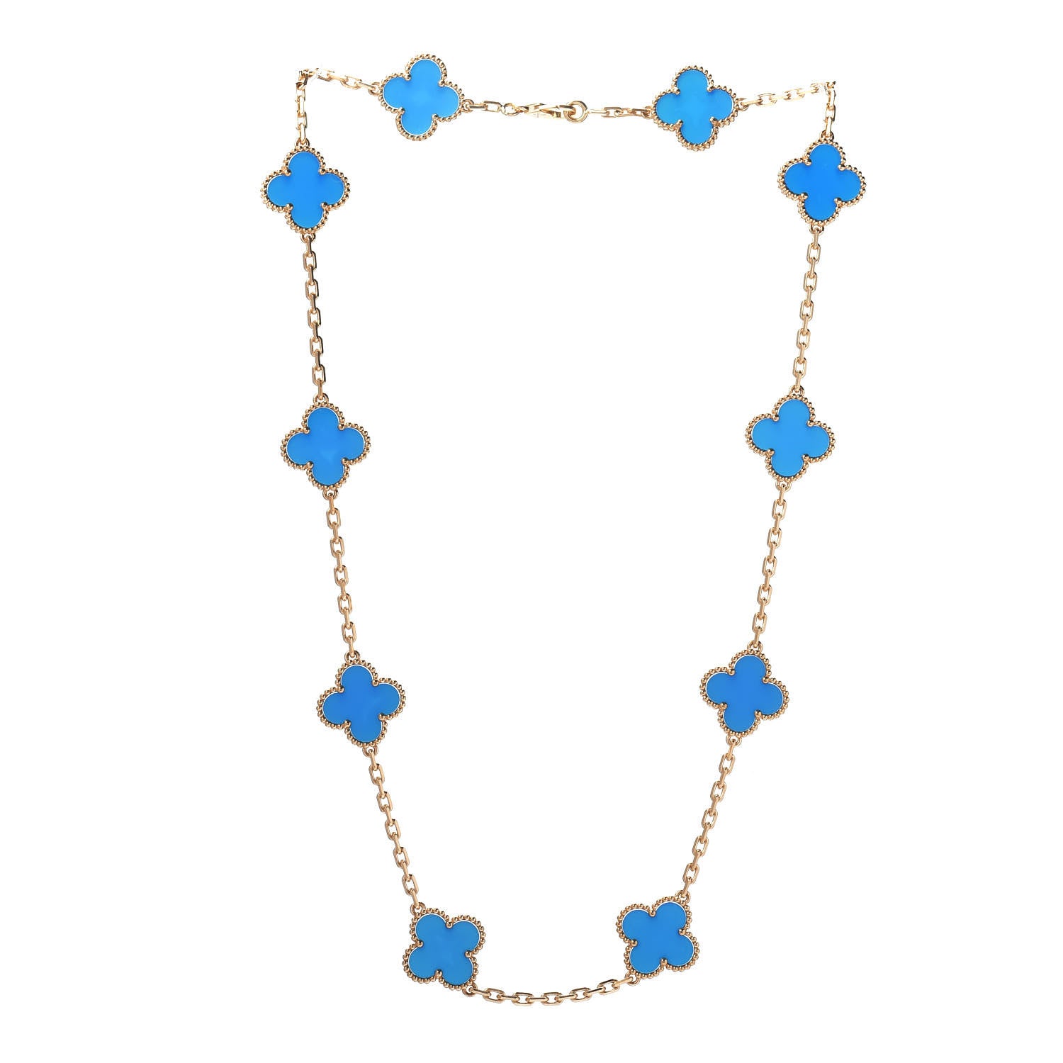 Van Cleef & Arpels 18K Yellow Gold Blue Agate 10 Motifs Vintage Alhambra Necklace 3 of 5