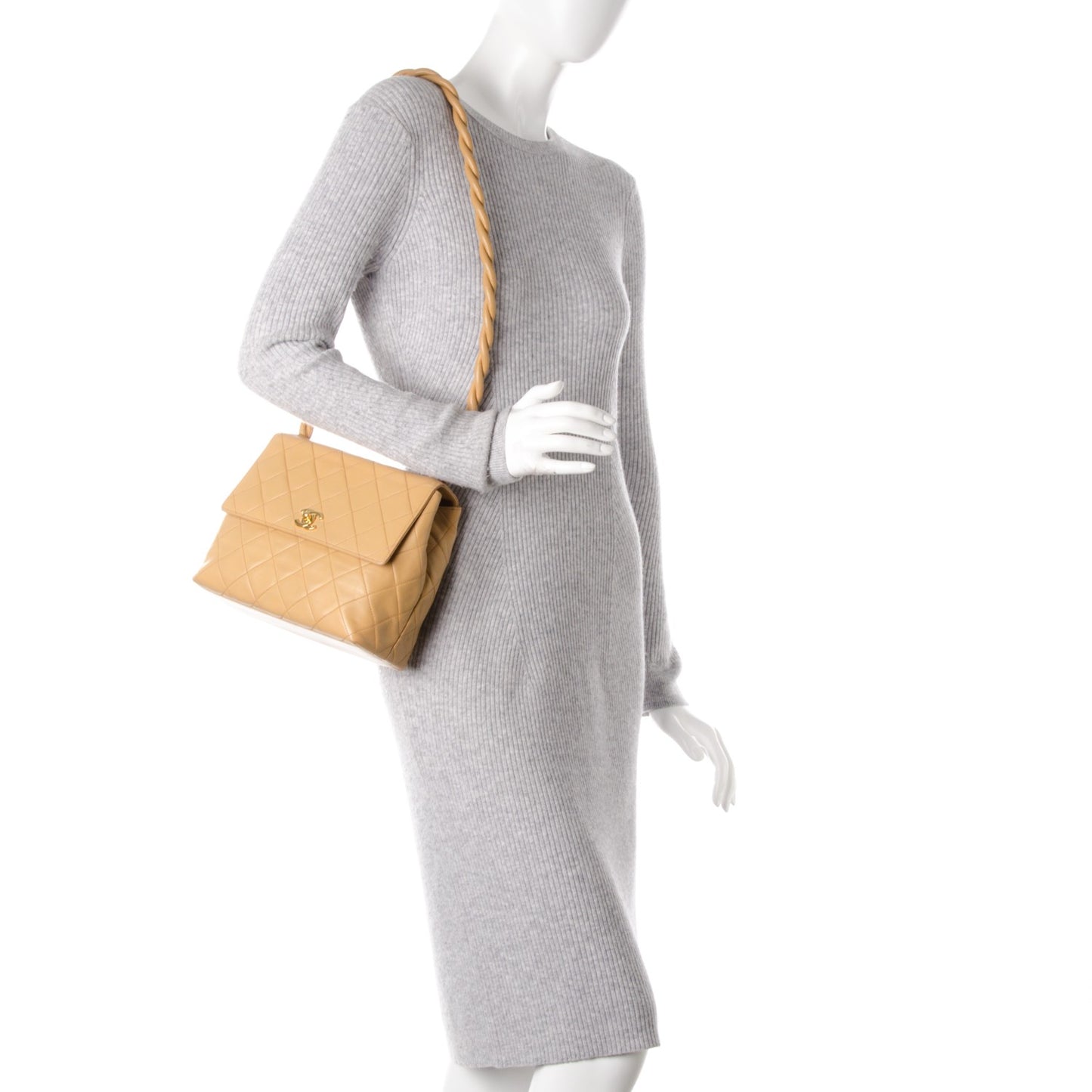 Lambskin Flap Shoulder Bag Beige