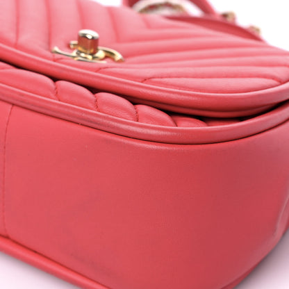 Chanel Lambskin Reverse Chevron Quilted Mini Round Top Handle Flap Bright Pink 9 of 17