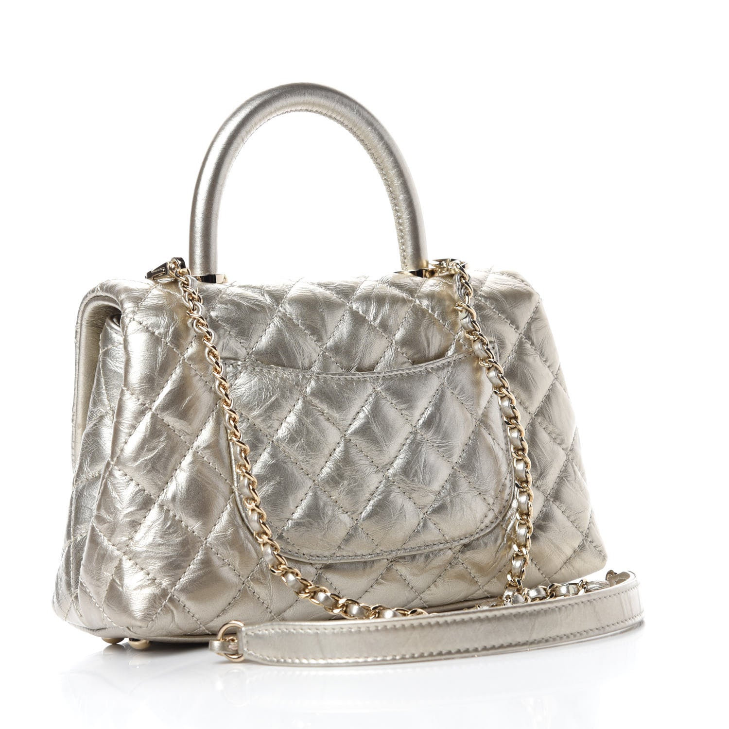 Chanel Metallic Aged Calfskin Quilted Mini Coco Handle Flap Gold 3 of 11