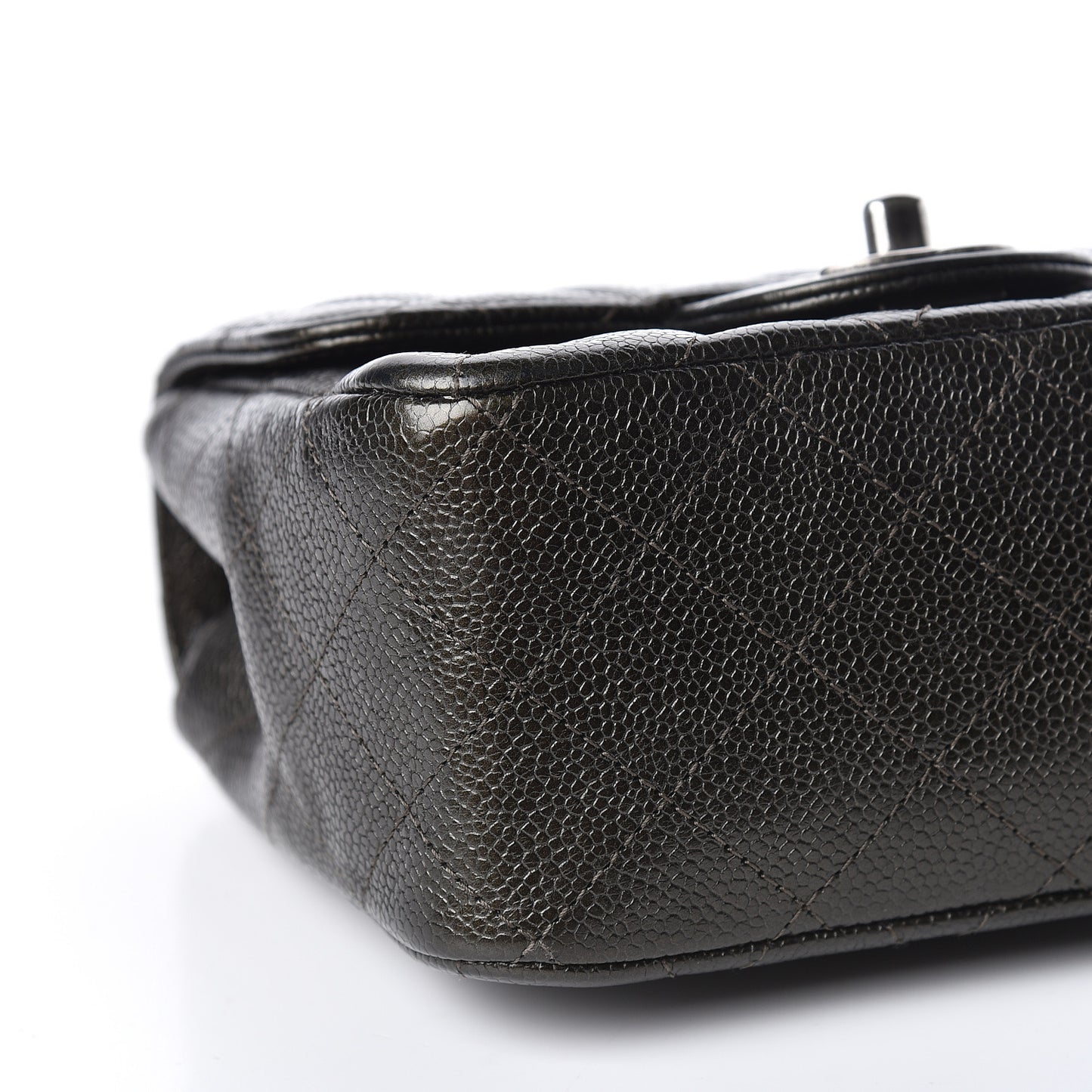 Metallic Caviar Quilted Mini Square Flap Dark Charcoal
