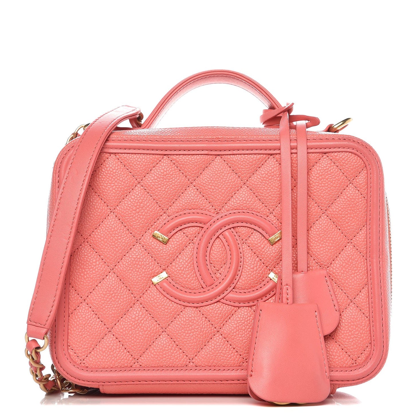 Caviar Quilted Medium CC Filigree Vanity Case Coral