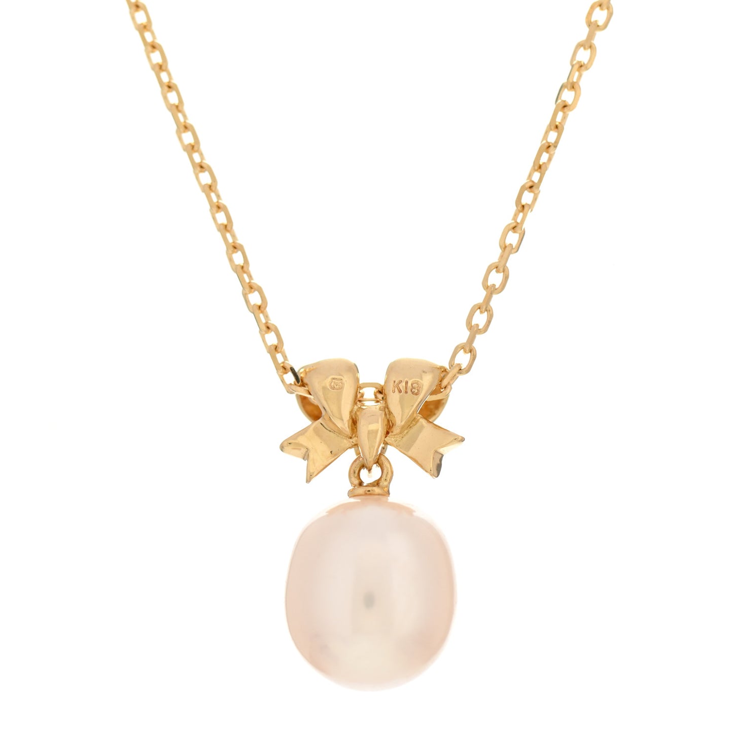 18K Yellow Gold Akoya Pearl Ribbon Pendant Necklace