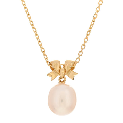 Mikimoto 18K Yellow Gold Akoya Pearl Ribbon Pendant Necklace 4 of 5